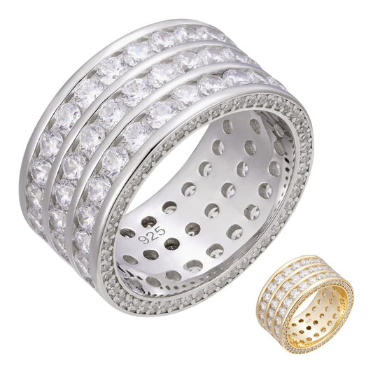 HarlemBling Thick Eternity Band Channel Set - 14k Yellow Gold Vermeil/Natural 925 Silver - CZ Stones