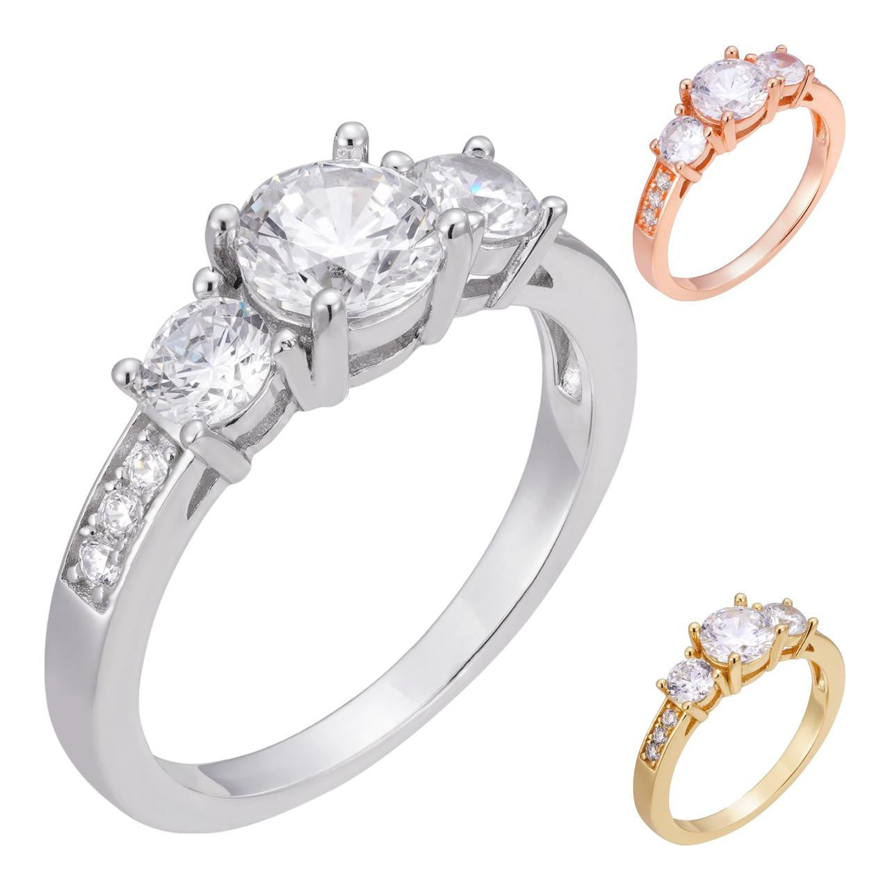HarlemBling Three Stone Engagement Or Promise Ring - 14k Yellow/Rose/White Gold Vermeil 925 Silver - CZ Stones