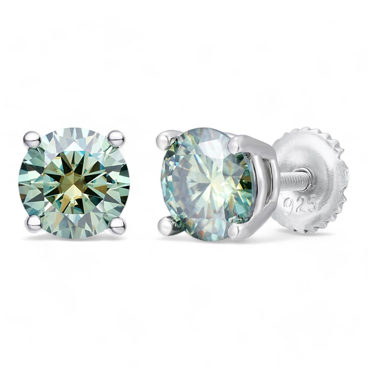 HarlemBling Tiffany Blue Green MOISSANITE Solitaire Stud Earrings - 925 Silver - 3mm-8mm - 0.2-4ct