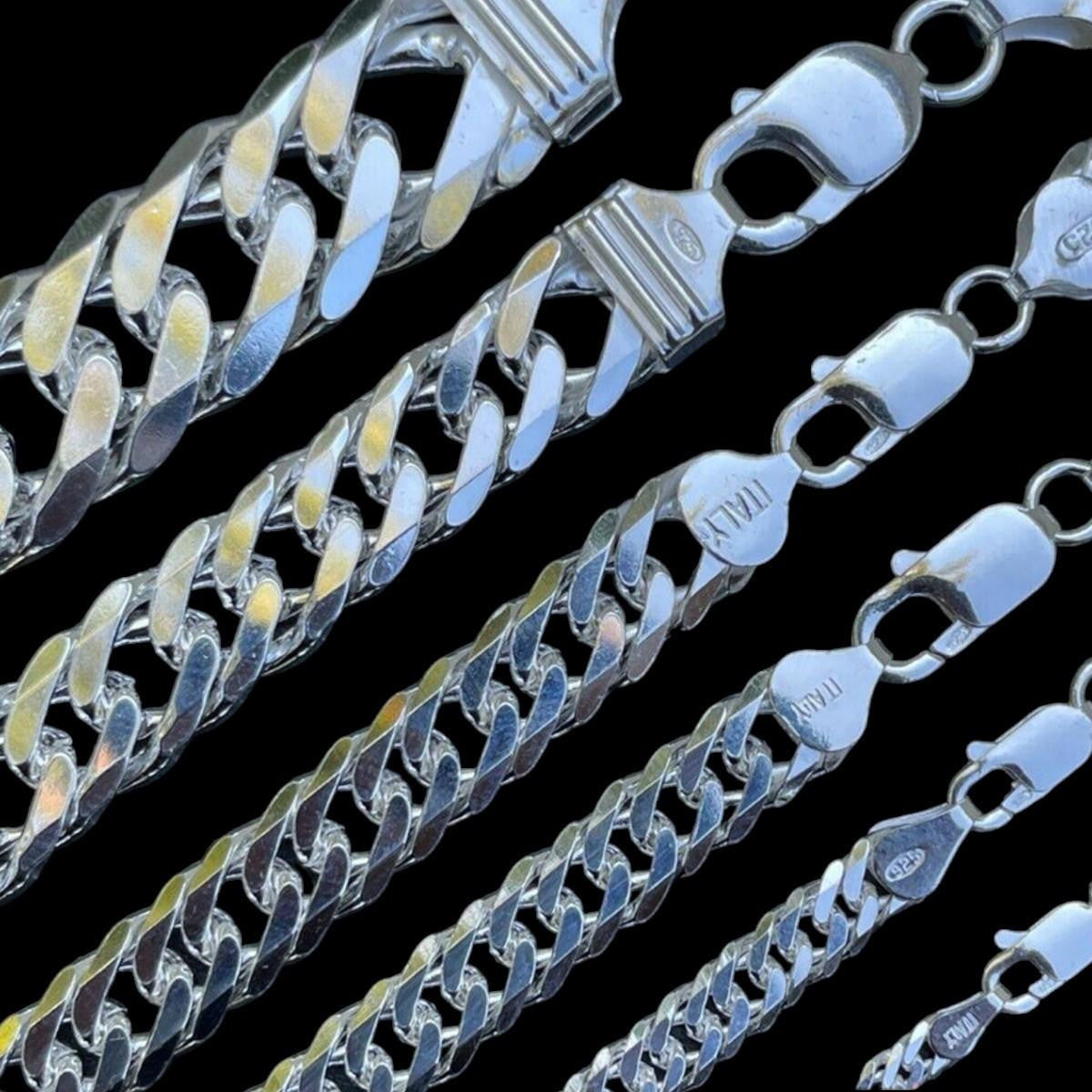 Solid 925 Sterling Silver Double Curb Cuban Chain Necklace