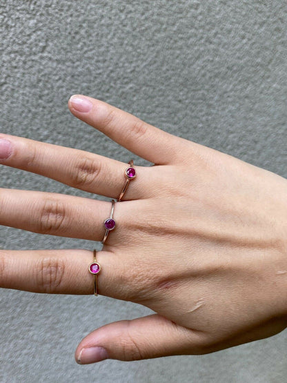 HarlemBling Tiny Red Pink Ruby Ring Diamond 925 Sterling Silver Or Yellow Rose Gold Finish