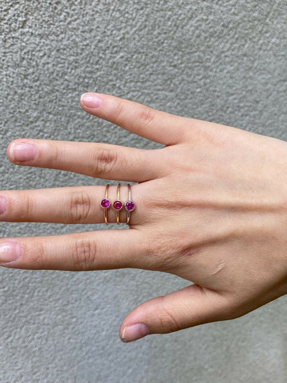 HarlemBling Tiny Red Pink Ruby Ring Diamond 925 Sterling Silver Or Yellow Rose Gold Finish