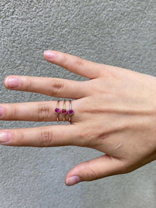 HarlemBling Tiny Red Pink Ruby Ring Diamond 925 Sterling Silver Or Yellow Rose Gold Finish