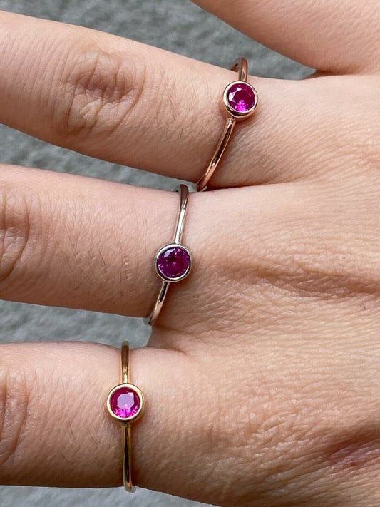 HarlemBling Tiny Red Pink Ruby Ring Diamond 925 Sterling Silver Or Yellow Rose Gold Finish