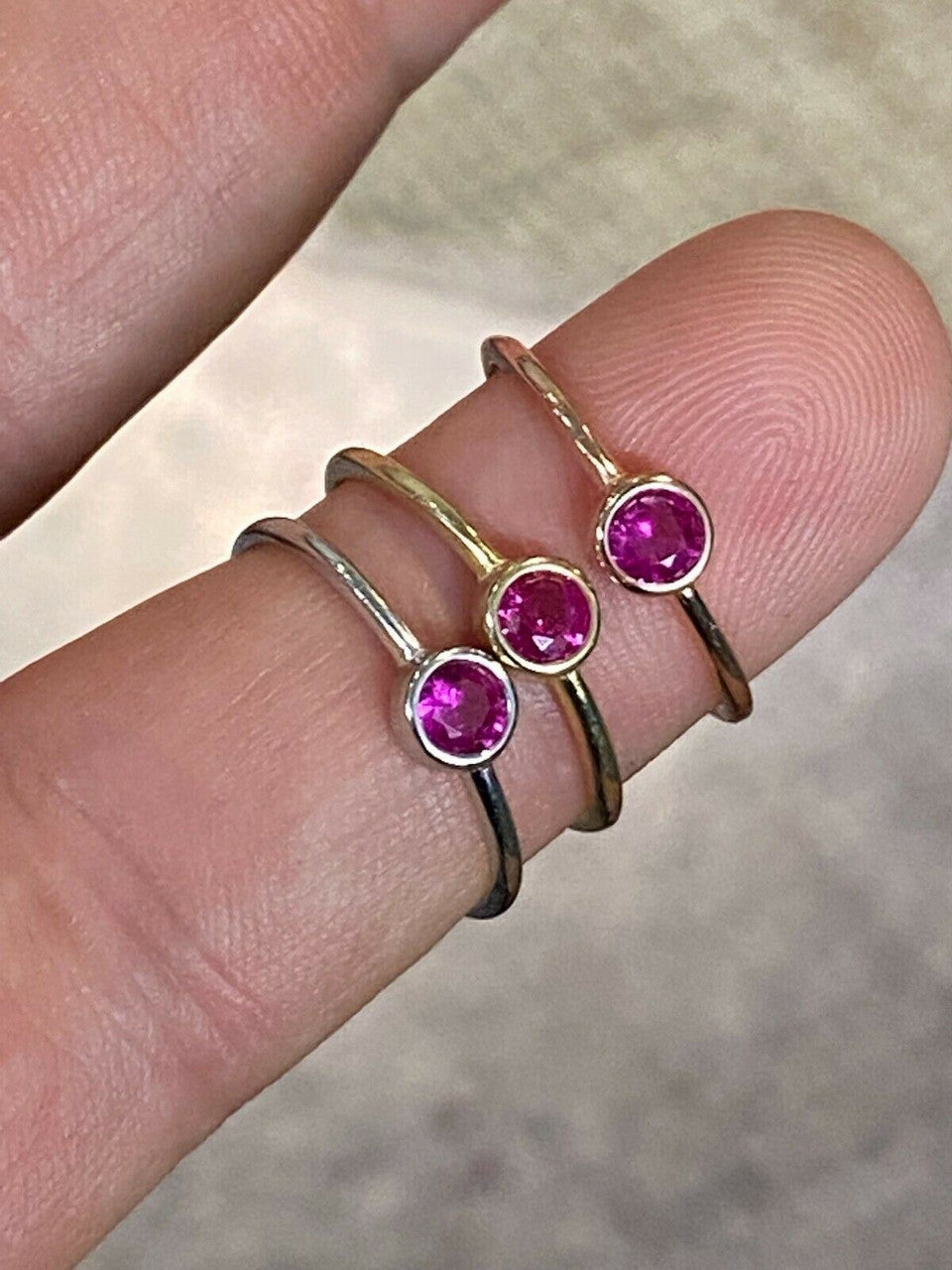 HarlemBling Tiny Red Pink Ruby Ring Diamond 925 Sterling Silver Or Yellow Rose Gold Finish