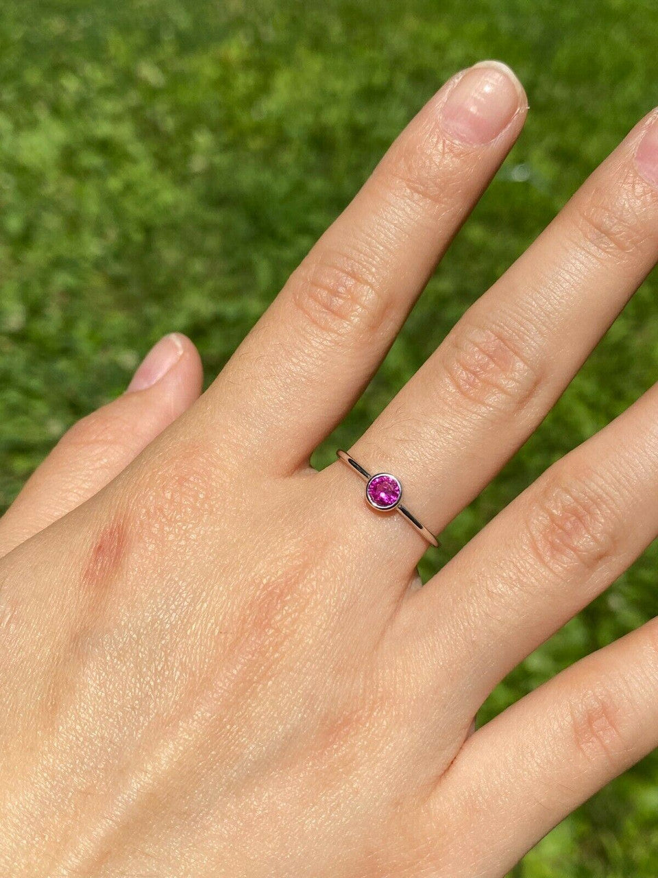 HarlemBling Tiny Red Pink Ruby Ring Diamond 925 Sterling Silver Or Yellow Rose Gold Finish