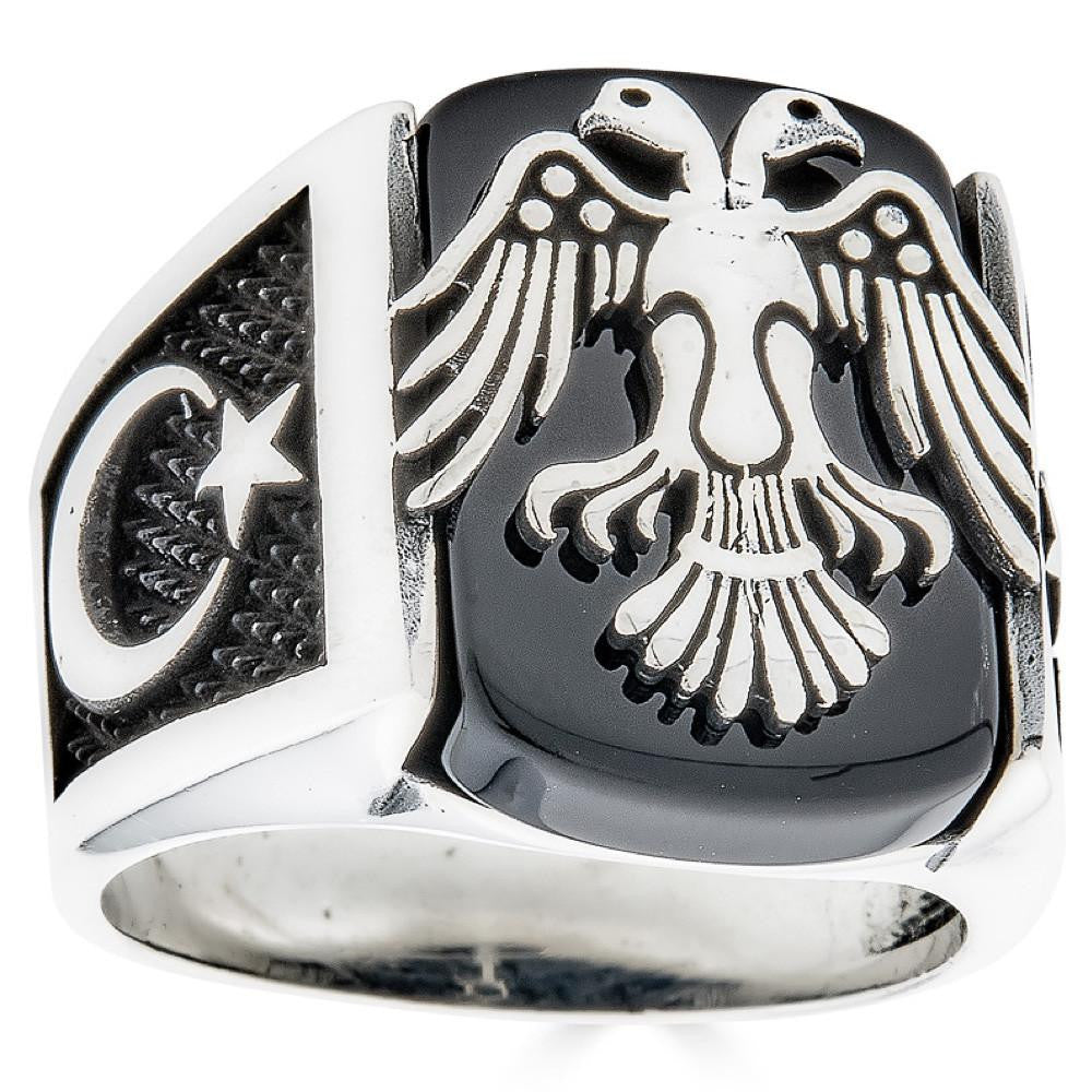 HarlemBling Tirana Double Headed Eagle Ring - 925 Silver Oxidized - Plain