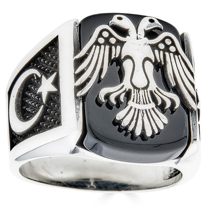 HarlemBling Tirana Double Headed Eagle Ring - 925 Silver Oxidized - Plain