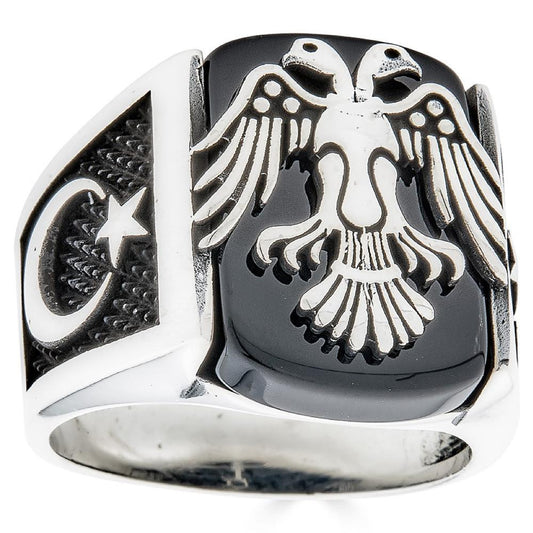 HarlemBling Tirana Double Headed Eagle Ring - 925 Silver Oxidized - Plain