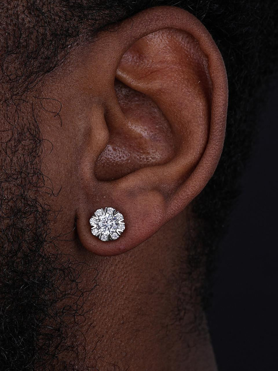 HarlemBling Top 100 Chart Rapper Hip Hop Earrings - 925 Silver - CZ Stones - 9.5mm