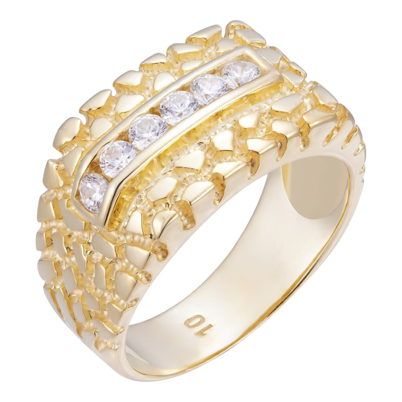 HarlemBling Train Tracks Gold Nugget Ring - 14k Gold Vermeil 925 Silver - CZ Stones