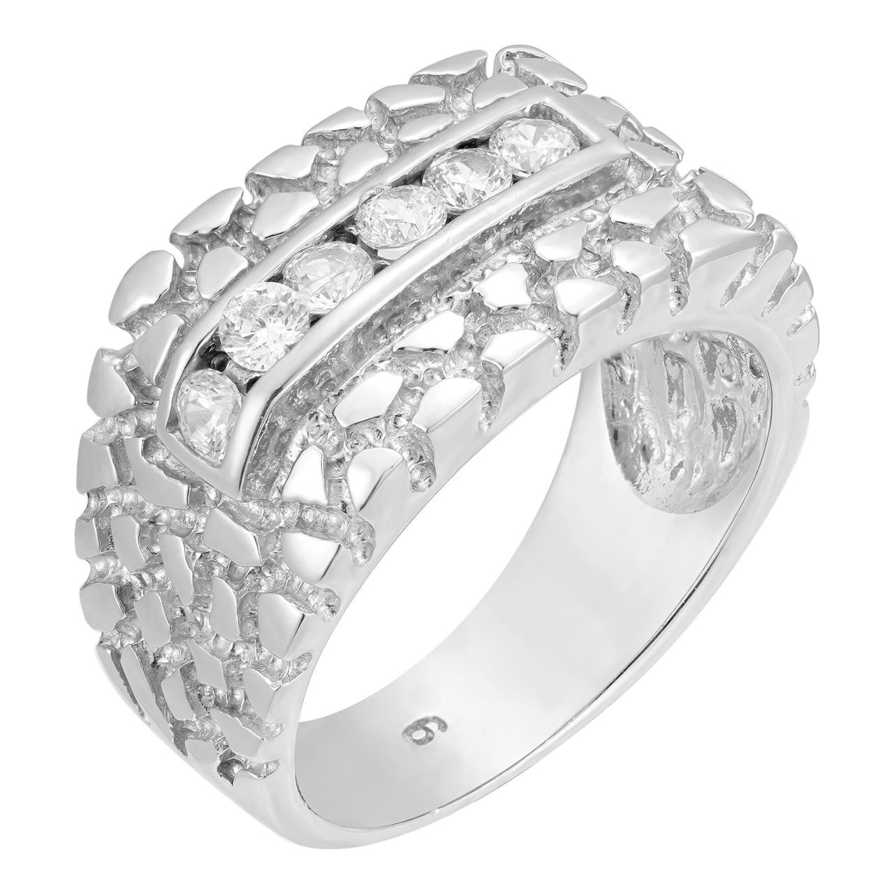 HarlemBling Train Tracks Silver Nugget Ring - 925 Silver - CZ Stones