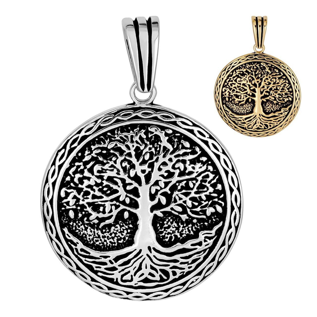 HarlemBling Tree Of Life Viking Celtic Pendant - 14k Gold Vermeil Or Oxidized 925 Silver - Small 1.5"