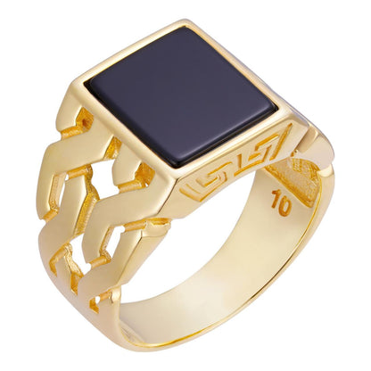 HarlemBling Twisted Path Solitaire Ring - 14k Gold Vermeil 925 Silver - Genuine Black Onyx Stone