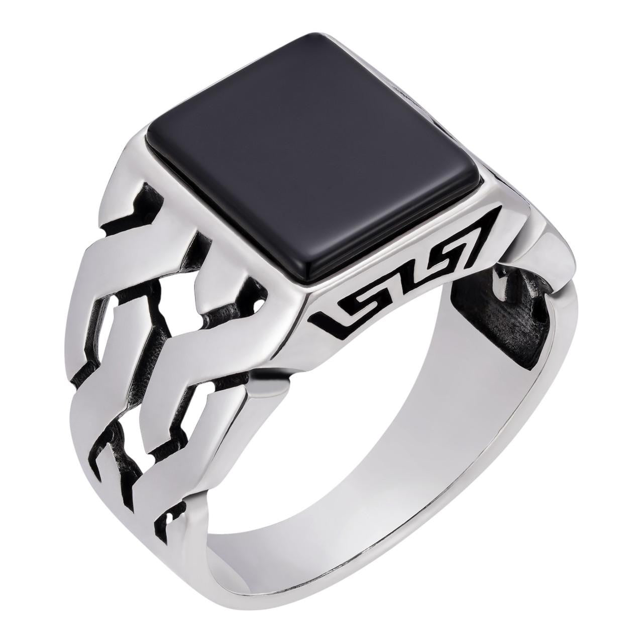 HarlemBling Twisted Path Solitaire Ring - 925 Silver Oxidized - Genuine Black Onyx Stone