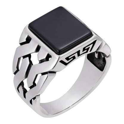 HarlemBling Twisted Path Solitaire Ring - 925 Silver Oxidized - Genuine Black Onyx Stone