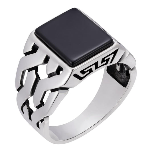 HarlemBling Twisted Path Solitaire Ring - 925 Silver Oxidized - Genuine Black Onyx Stone