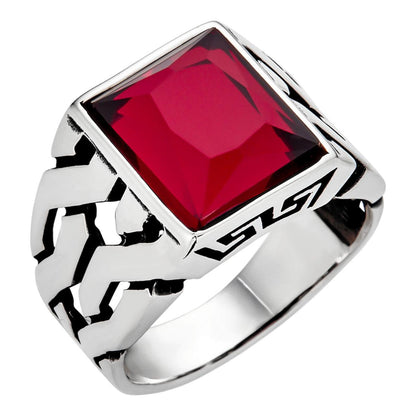 HarlemBling Twisted Path Solitaire Ring - 925 Silver Oxidized - Red CZ Stone