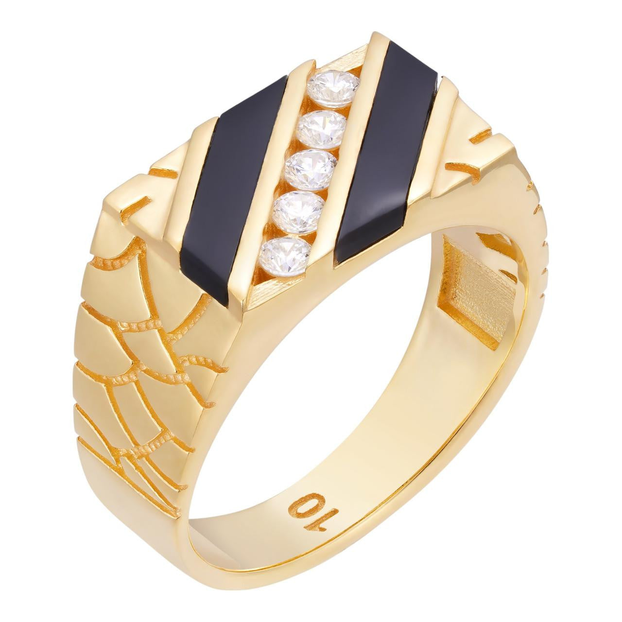 Harlembling 14k Gold Plated Solid 925 Silver Nugget Black Onyx CZ Ring – Iced Hip Hop, Men's