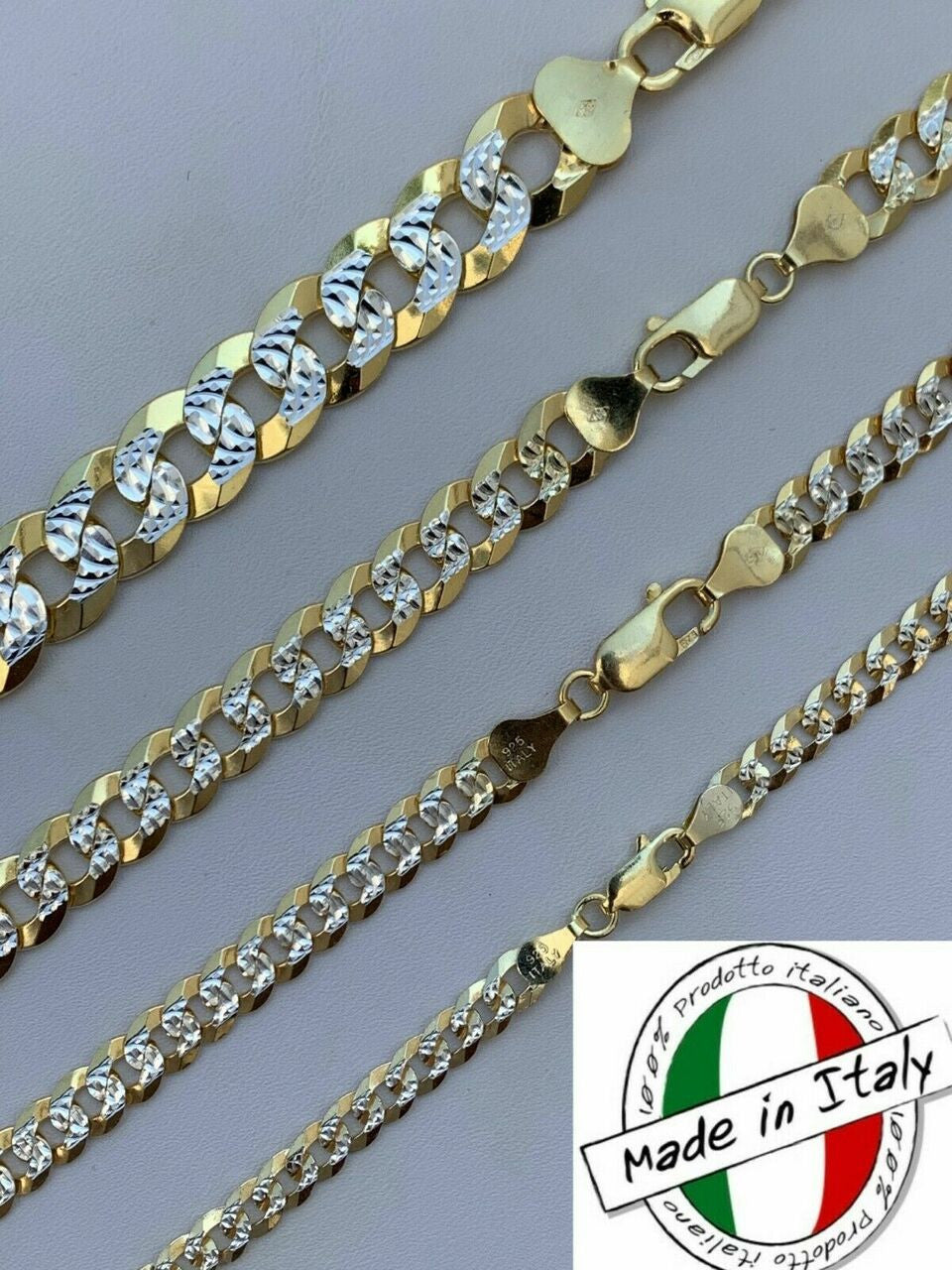 HarlemBling Two Tone Cuban Link Chain 14k Gold and Solid 925 Silver Diamond Cut ITALY 5-11mm
