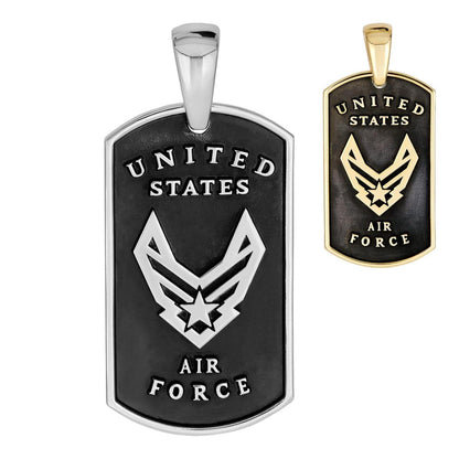 HarlemBling US Air Force Military Pilot Dogtag Pendant - 14k Gold Vermeil Or Oxidized 925 Silver - Large 2.5"