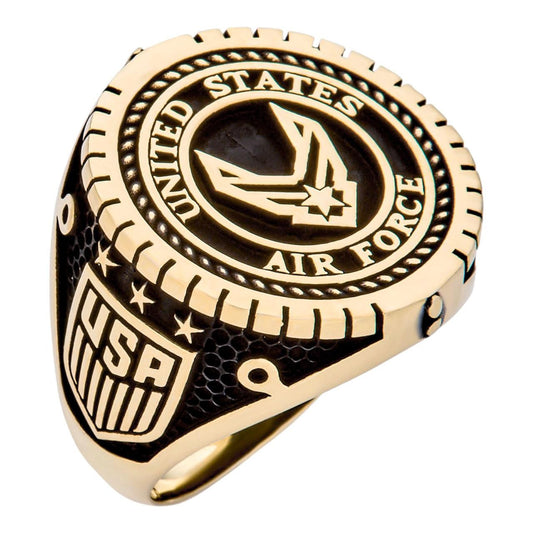 HarlemBling US Armed Forces Air Froce Ring - 14k Gold Vermeil 925 Silver Oxidized - Plain