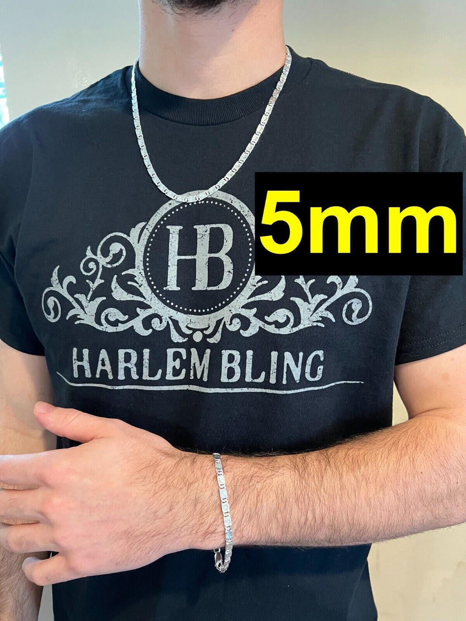 HarlemBling Valentino Star Chain Or Bracelet Solid Real 925 Sterling Silver ITALY 3-5mm