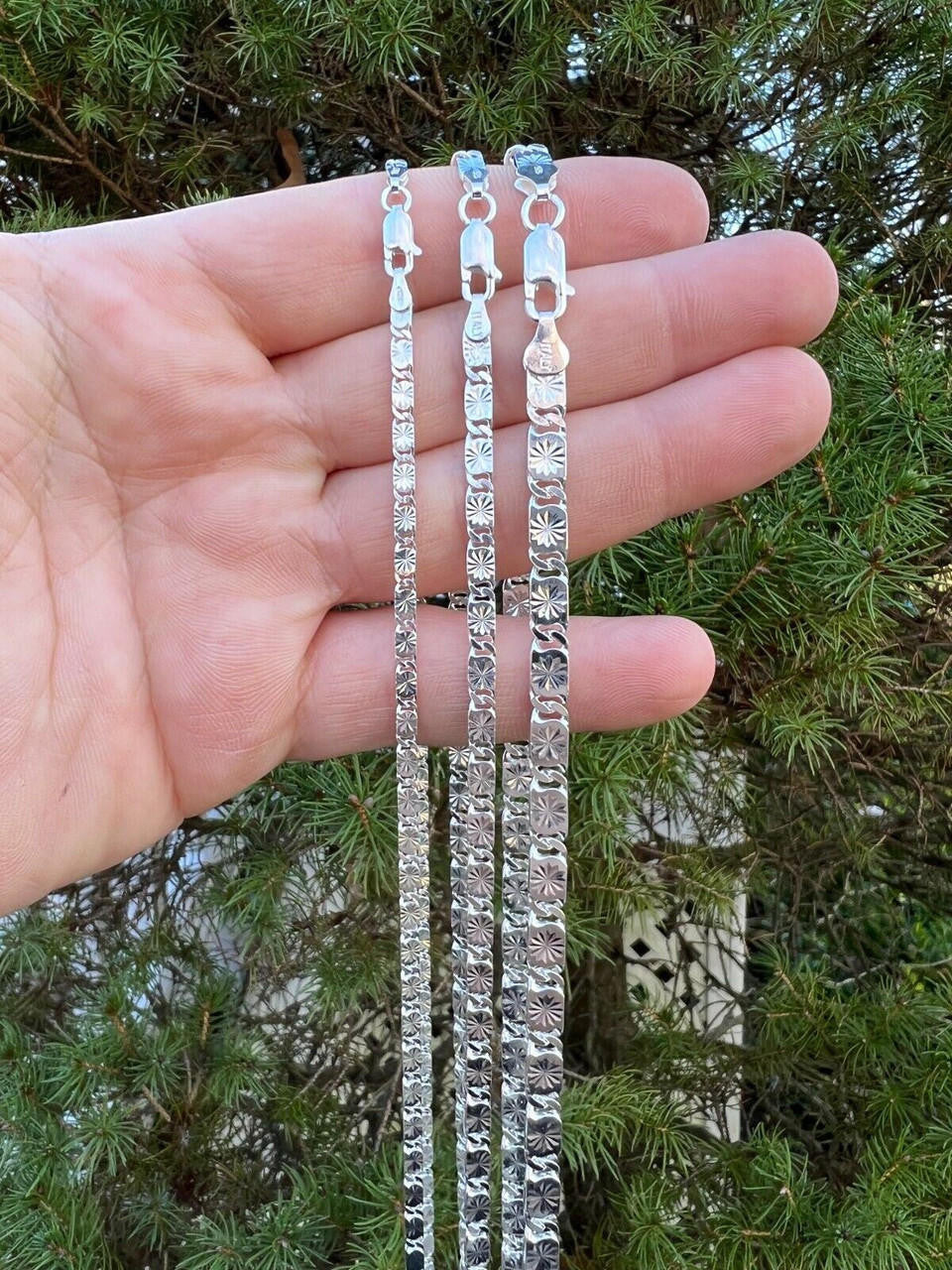 HarlemBling Valentino Star Chain Or Bracelet Solid Real 925 Sterling Silver ITALY 3-5mm