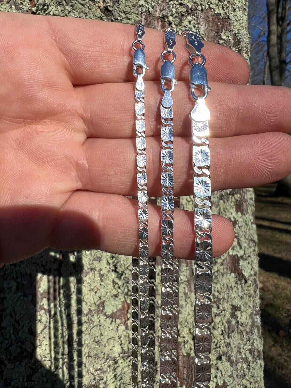 HarlemBling Valentino Star Chain Or Bracelet Solid Real 925 Sterling Silver ITALY 3-5mm