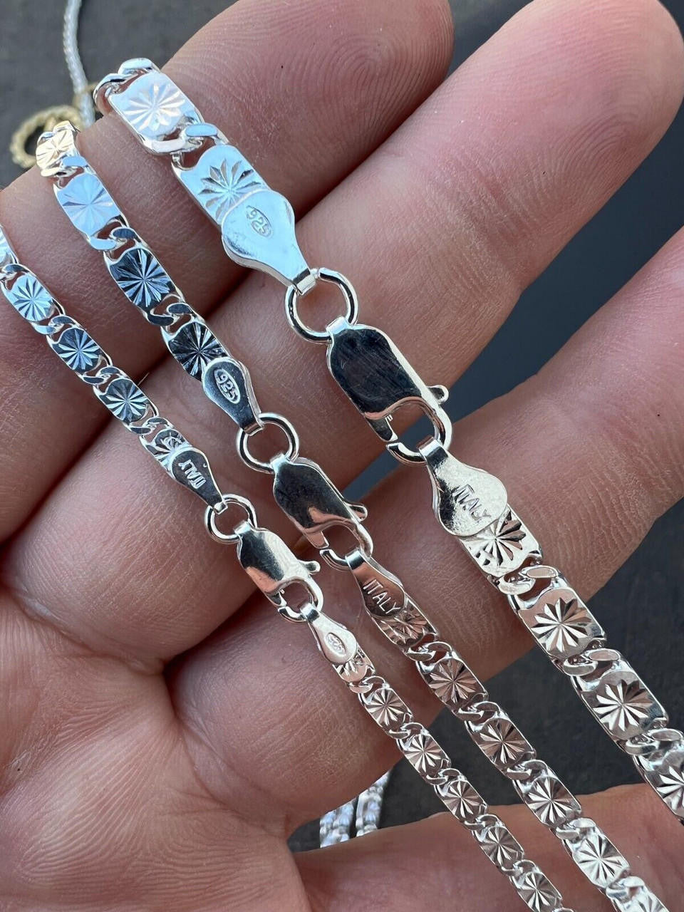 HarlemBling Valentino Star Chain Or Bracelet Solid Real 925 Sterling Silver ITALY 3-5mm