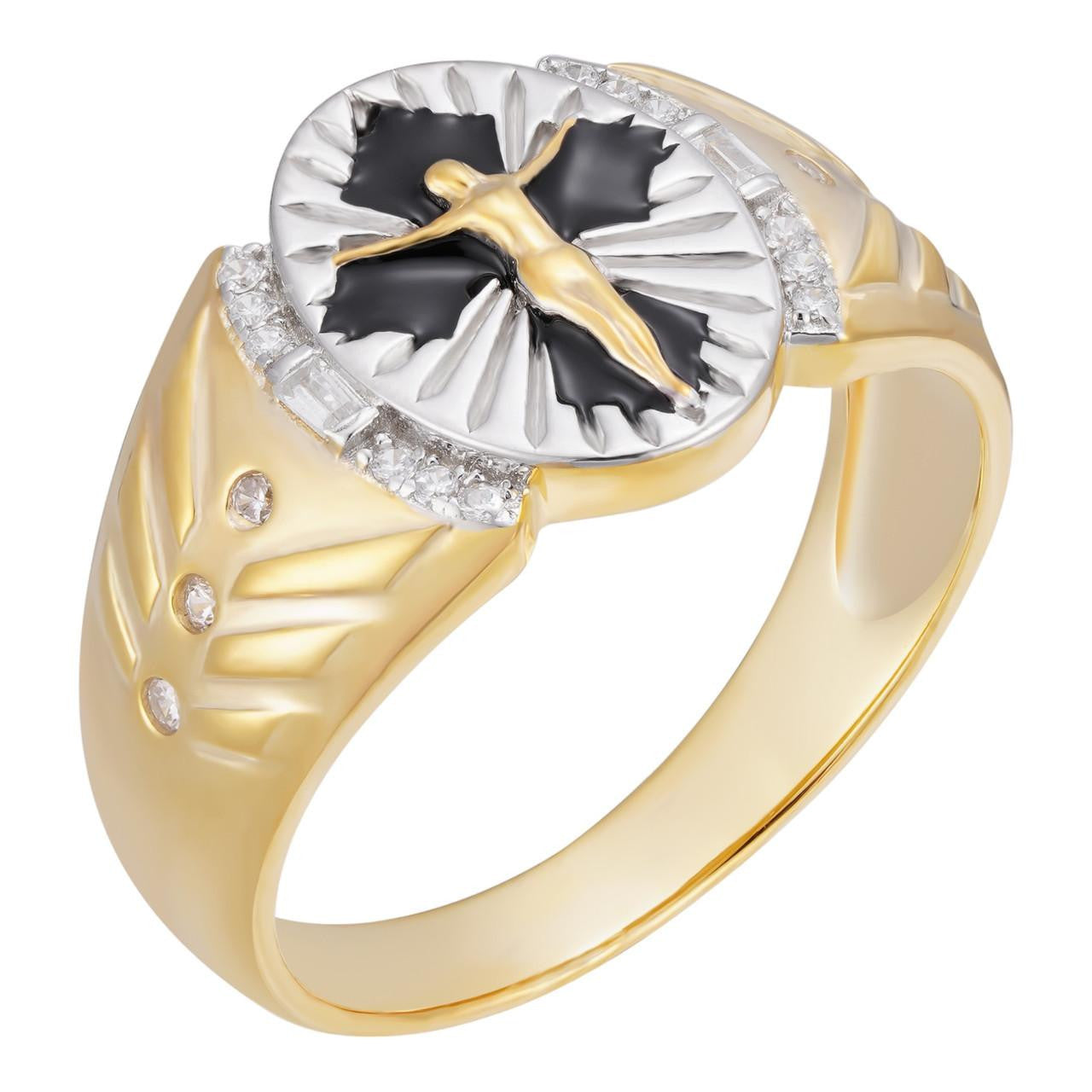 HarlemBling Venetian Jesus On Cross Ring - 14k Gold Vermeil 925 Silver - CZ Stones