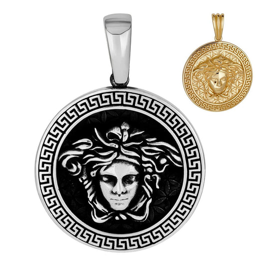 HarlemBling Versace Medusa Medallion Pendant - 14k Gold Vermeil Or Oxidized 925 Silver - Small 1.5"
