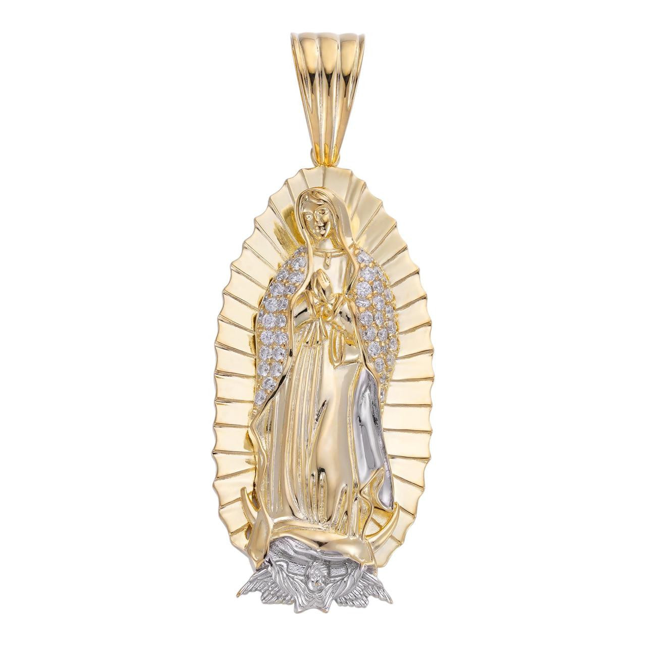 HarlemBling Virgin Mary Guadalupe Pendant - 14k Gold Vermeil 925 Silver - CZ Stones - Medium 2.5"