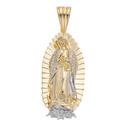 HarlemBling Virgin Mary Guadalupe Pendant - 14k Gold Vermeil 925 Silver - CZ Stones - Medium 2.5"