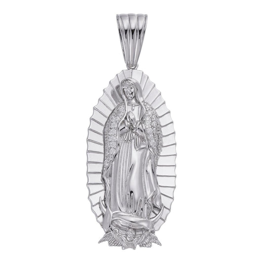 HarlemBling Virgin Mary Guadalupe Pendant - 925 Silver - CZ Stones - Medium 2.5"