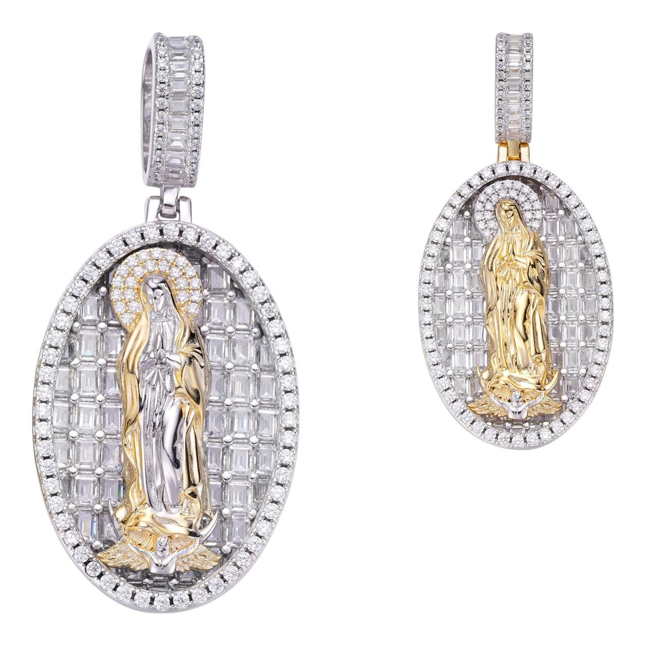 HarlemBling Virgin Mary Iced Out Pendant - 14k Gold Vermeil 925 Silver - Medium 2"