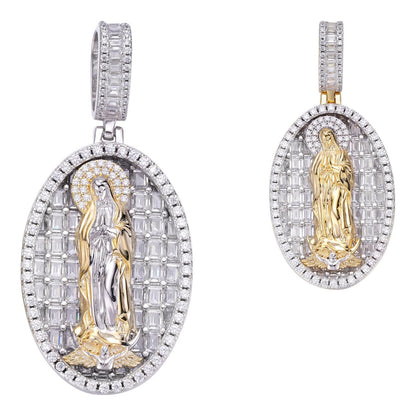 HarlemBling Virgin Mary Iced Out Pendant - 14k Gold Vermeil 925 Silver - Medium 2"