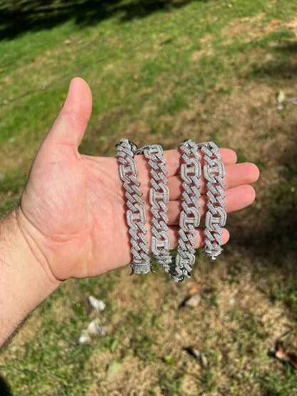 HarlemBling VVS MOISSANITE Solid 925 Silver Mens 15mm Figarucci Gucci Link Prong Cuban Chain