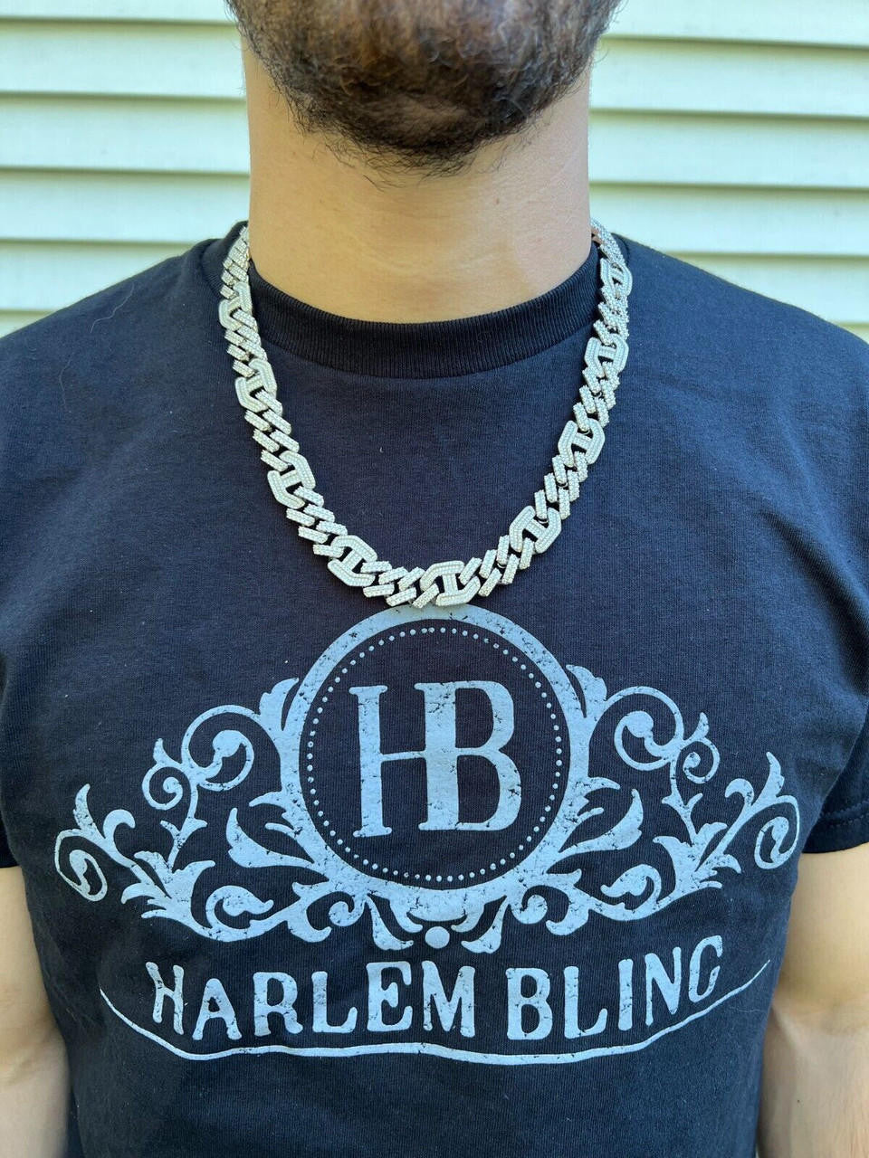 HarlemBling VVS MOISSANITE Solid 925 Silver Mens 15mm Figarucci Gucci Link Prong Cuban Chain