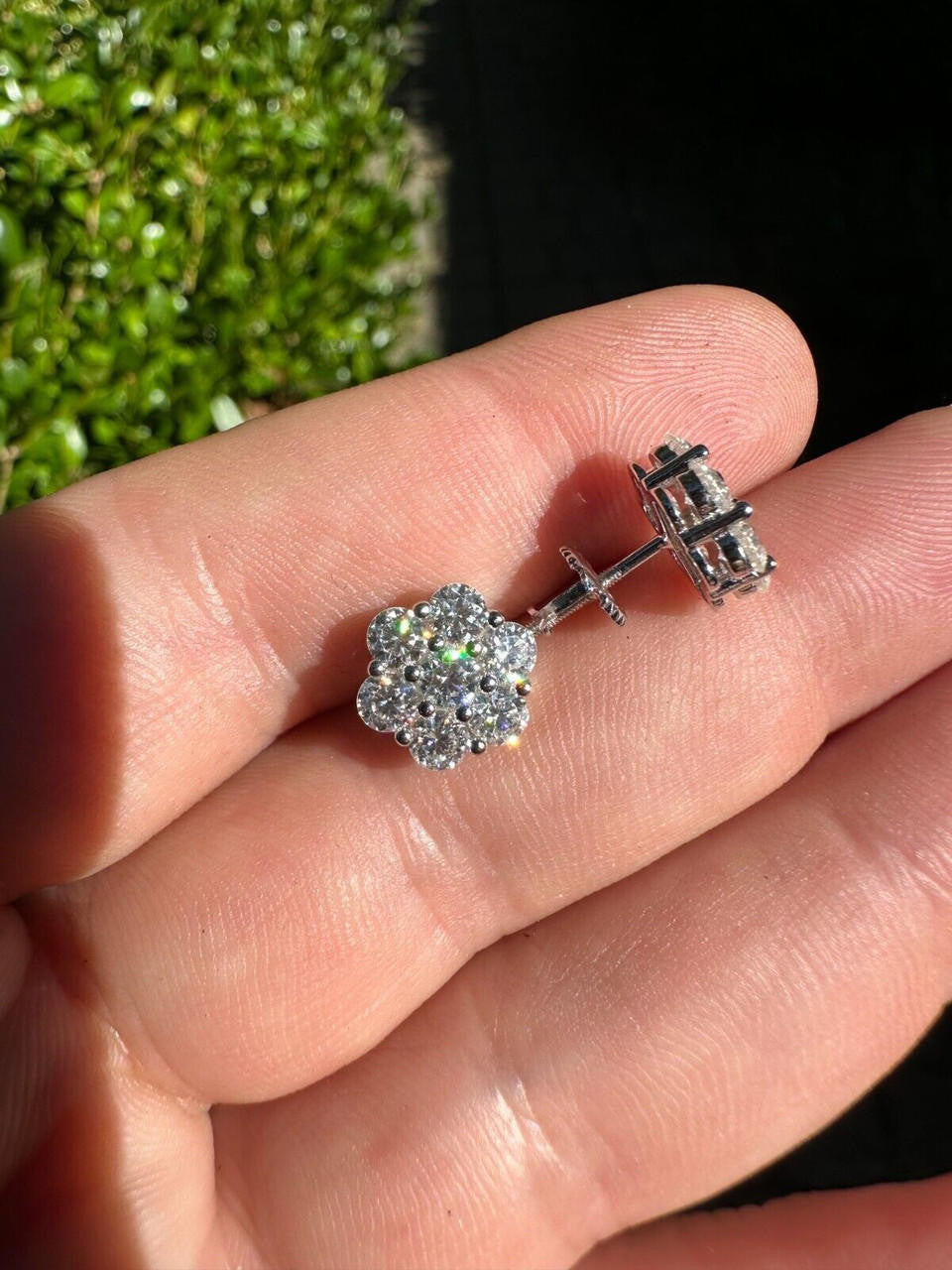 HarlemBling VVS Moissanite Studs Cluster Flower Set Earrings Real 925 Sterling Silver 6-11mm