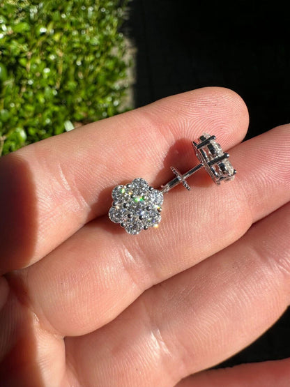 HarlemBling VVS Moissanite Studs Cluster Flower Set Earrings Real 925 Sterling Silver 6-11mm