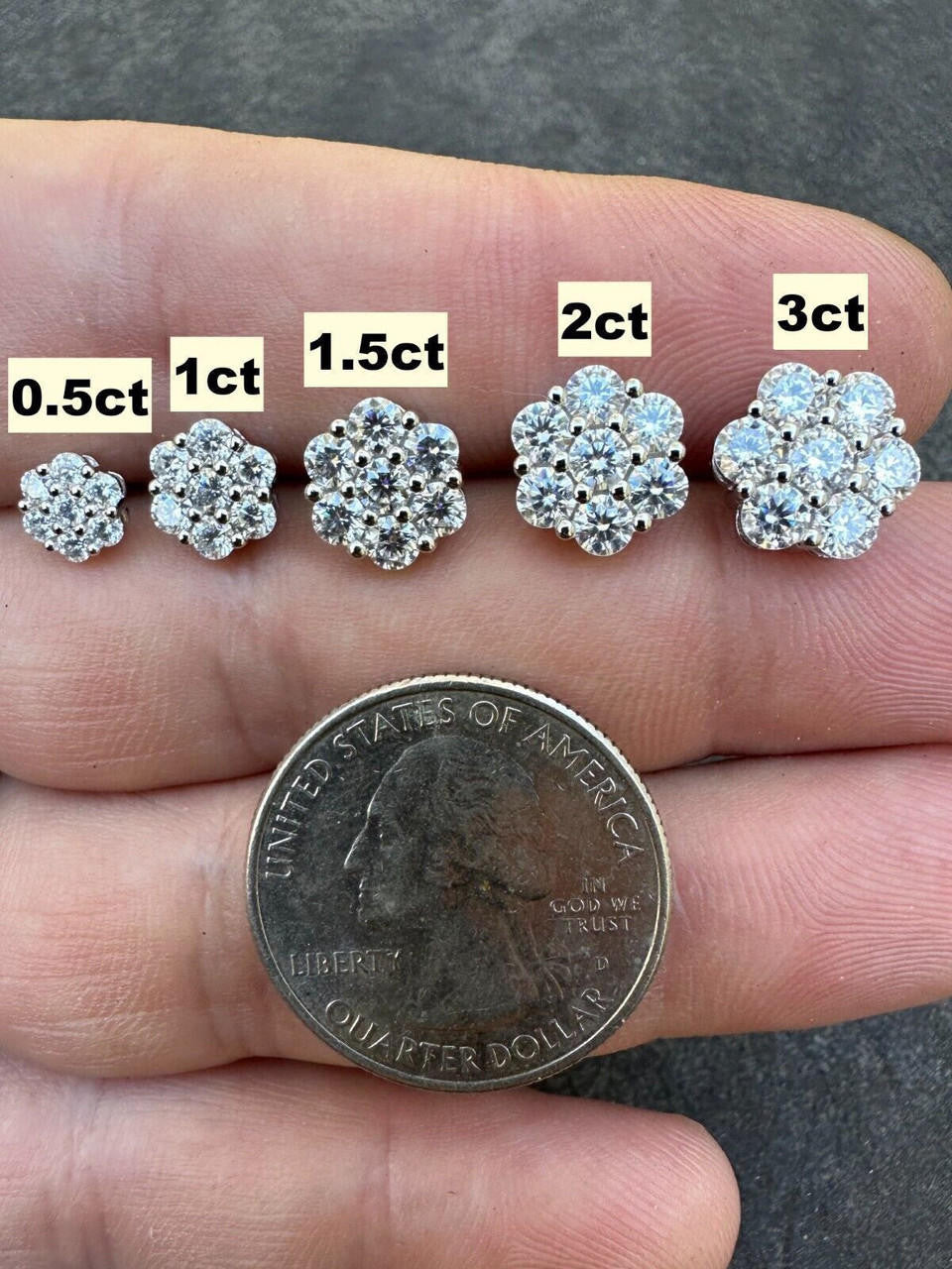 HarlemBling VVS Moissanite Studs Cluster Flower Set Earrings Real 925 Sterling Silver 6-11mm