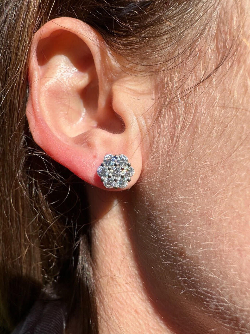 HarlemBling VVS Moissanite Studs Cluster Flower Set Earrings Real 925 Sterling Silver 6-11mm