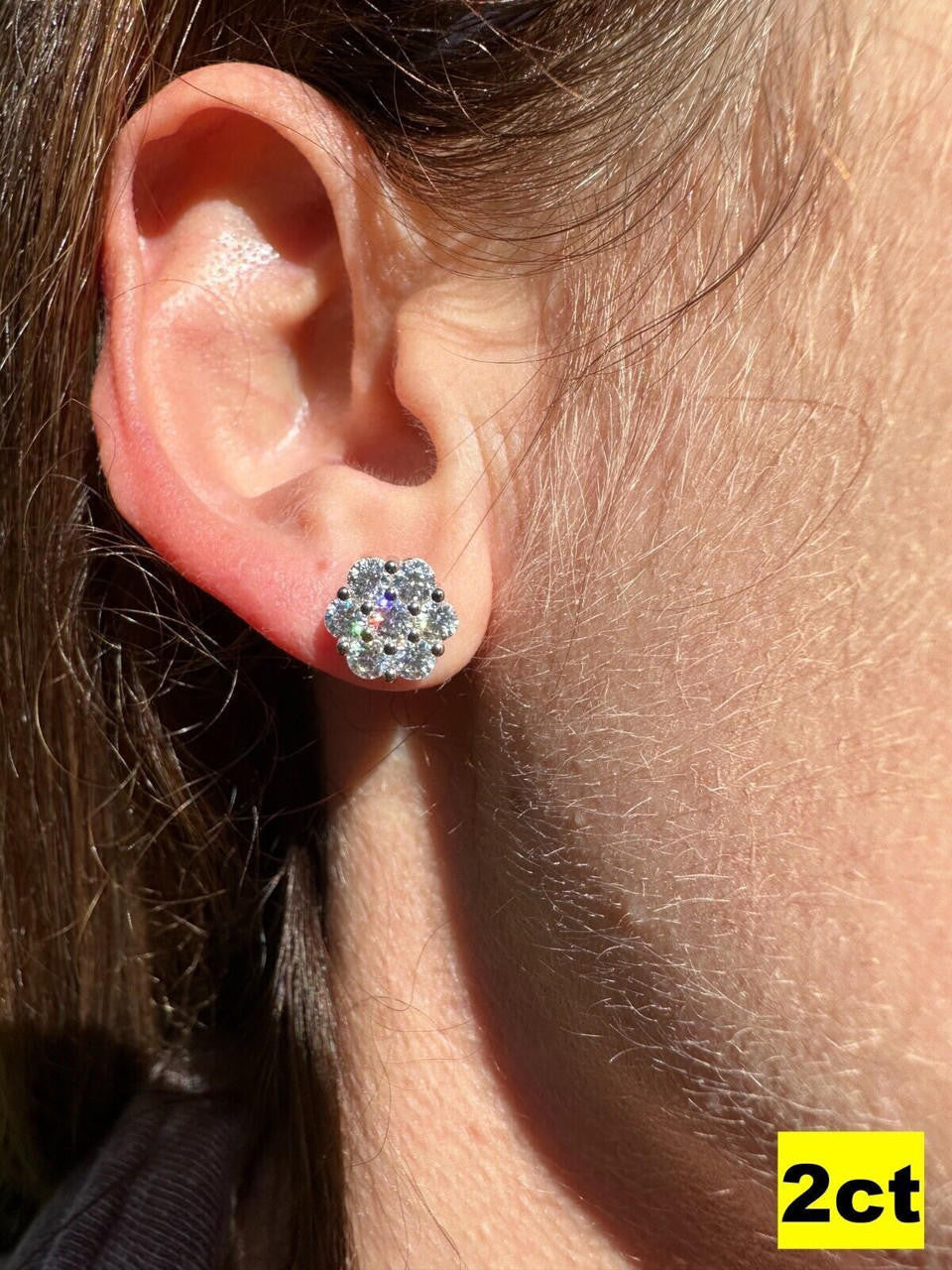 HarlemBling VVS Moissanite Studs Cluster Flower Set Earrings Real 925 Sterling Silver 6-11mm