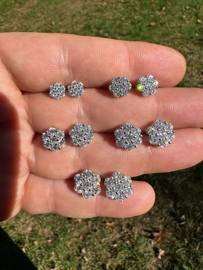 HarlemBling VVS Moissanite Studs Cluster Flower Set Earrings Real 925 Sterling Silver 6-11mm