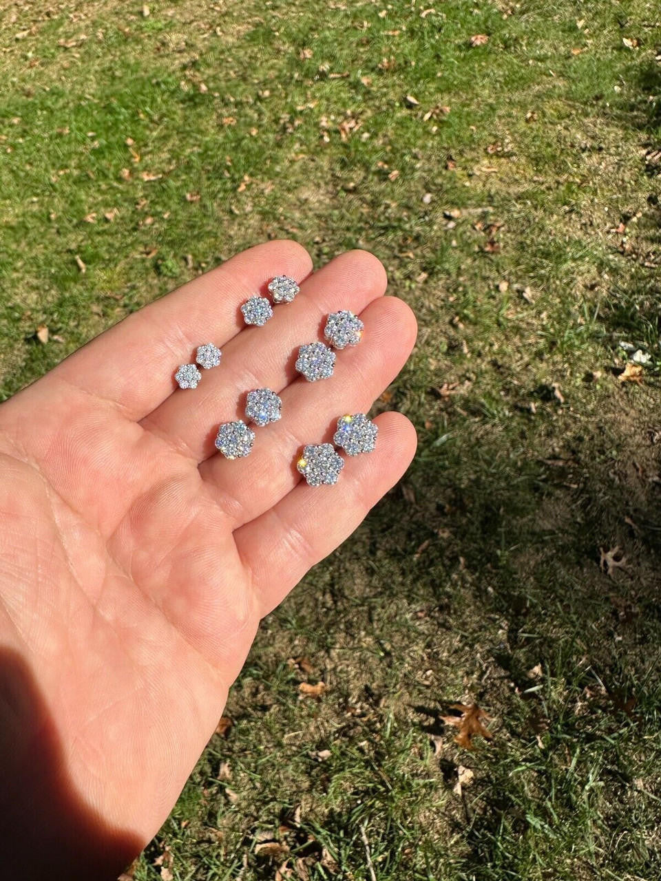 HarlemBling VVS Moissanite Studs Cluster Flower Set Earrings Real 925 Sterling Silver 6-11mm