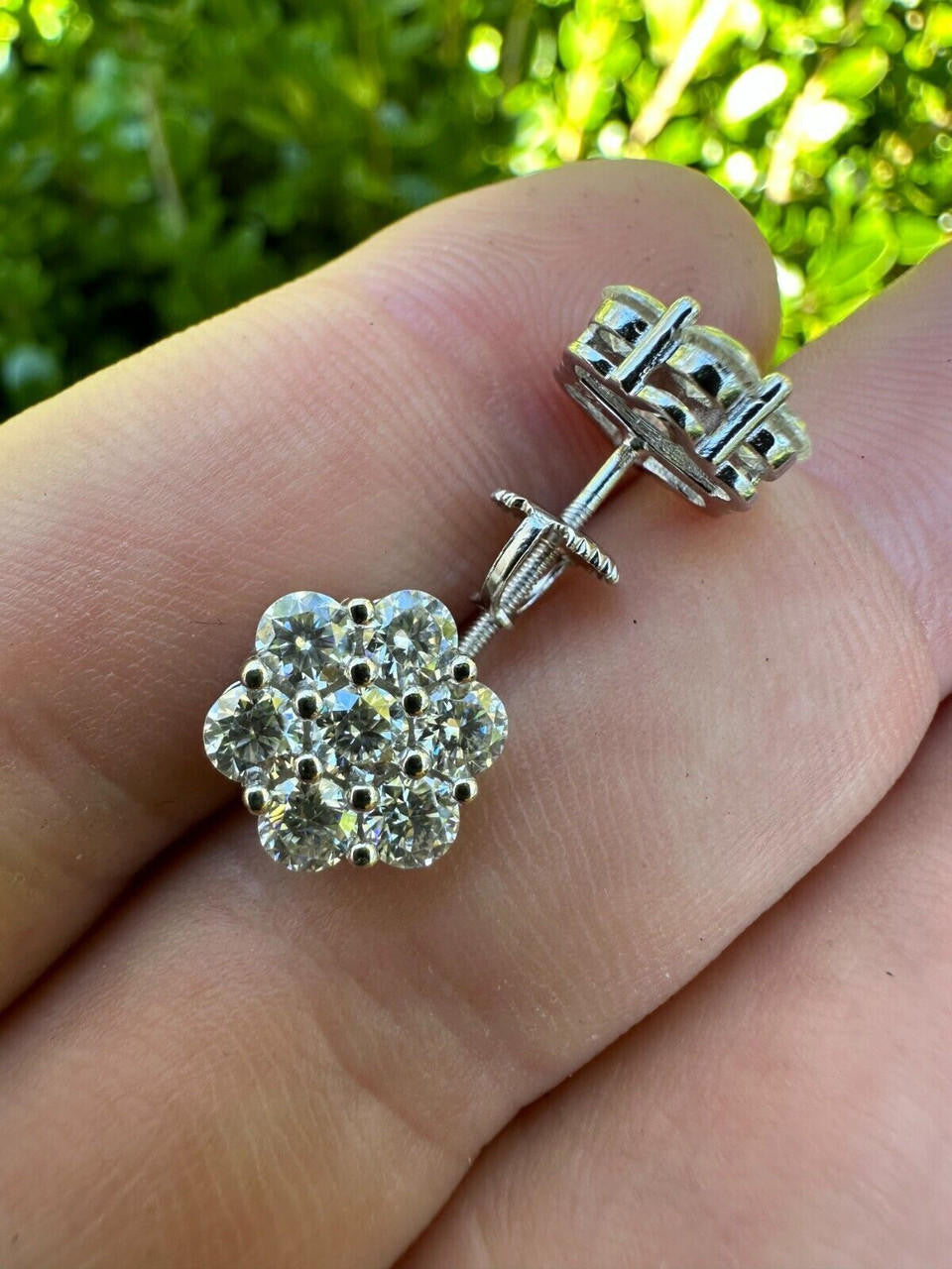 HarlemBling VVS Moissanite Studs Cluster Flower Set Earrings Real 925 Sterling Silver 6-11mm