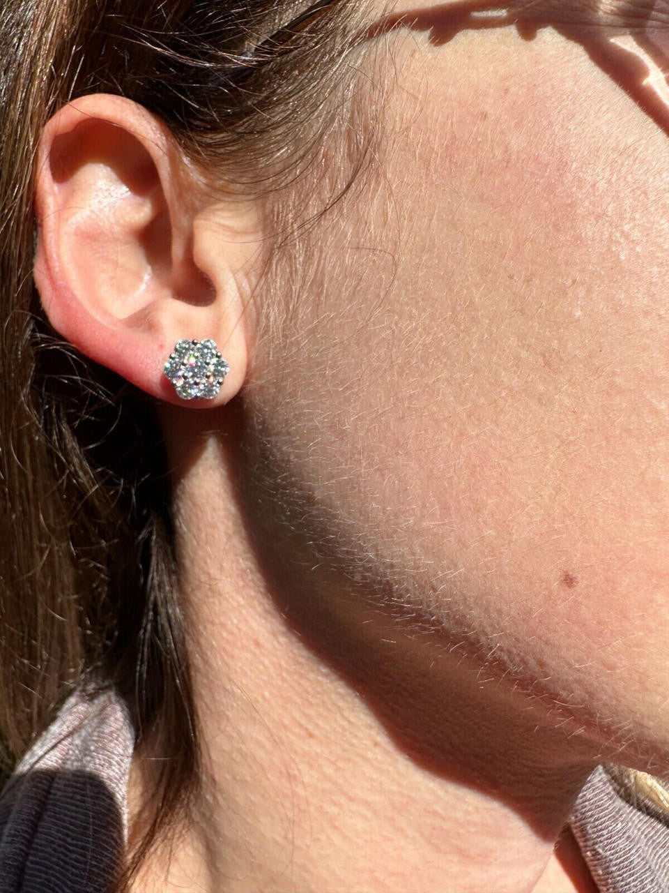 HarlemBling VVS Moissanite Studs Cluster Flower Set Earrings Real 925 Sterling Silver 6-11mm