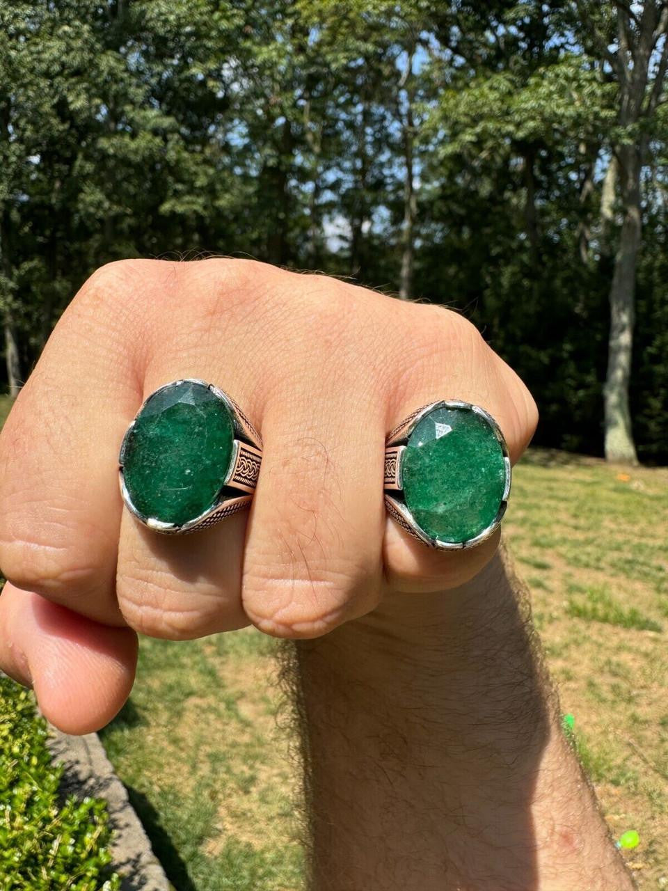 Genuine Green Emerald Stone Ring- Emerald Ring Mens – Harlembling