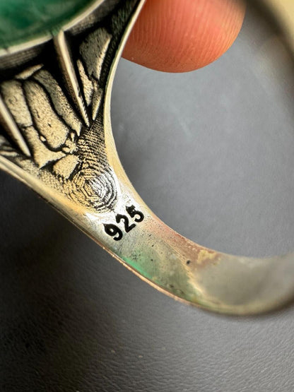HarlemBling Wealth Ring - 925 Silver Oxidized - Genuine Green Emerald Stone
